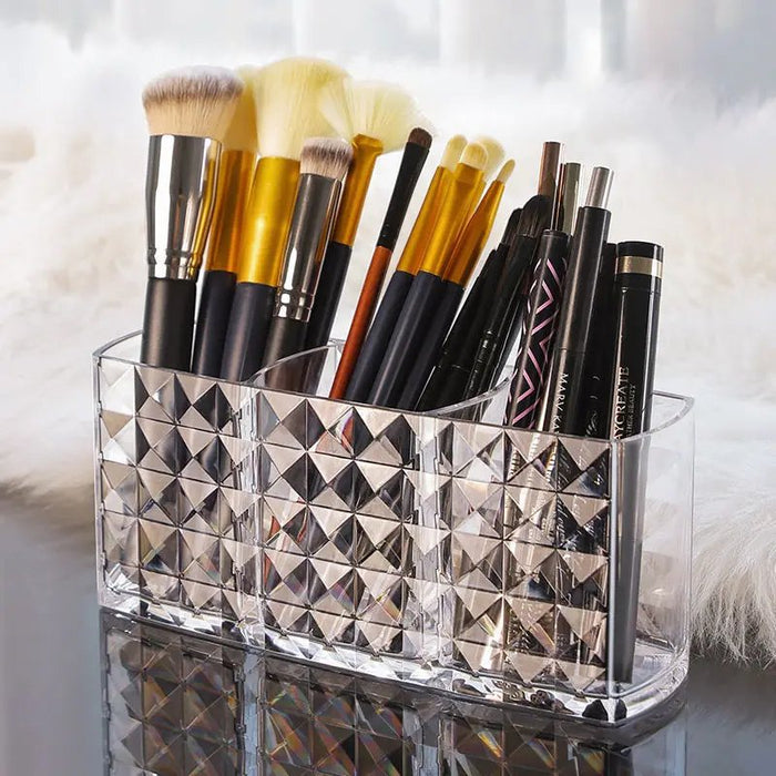 3 Compartment Acrylic Make-up Brush Holder