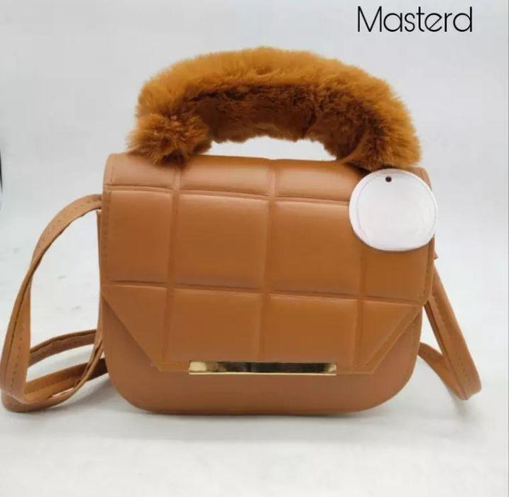 Trendy Quilted Crossbody Handbag with Faux Fur Handle