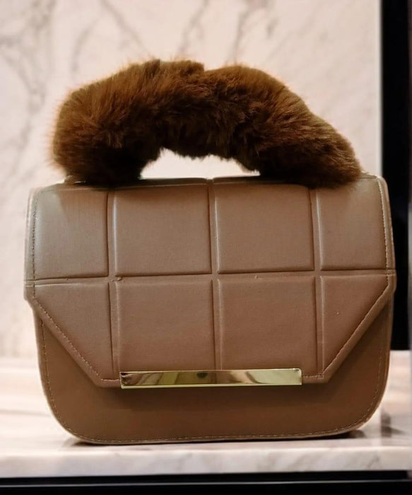 Trendy Quilted Crossbody Handbag with Faux Fur Handle