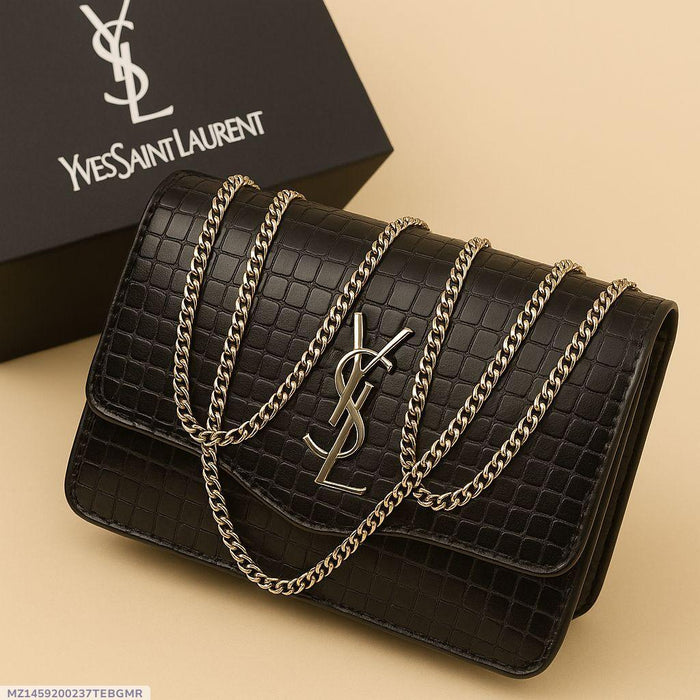 Luxury YSL-Inspired Leather Shoulder Bag with Gold Chain