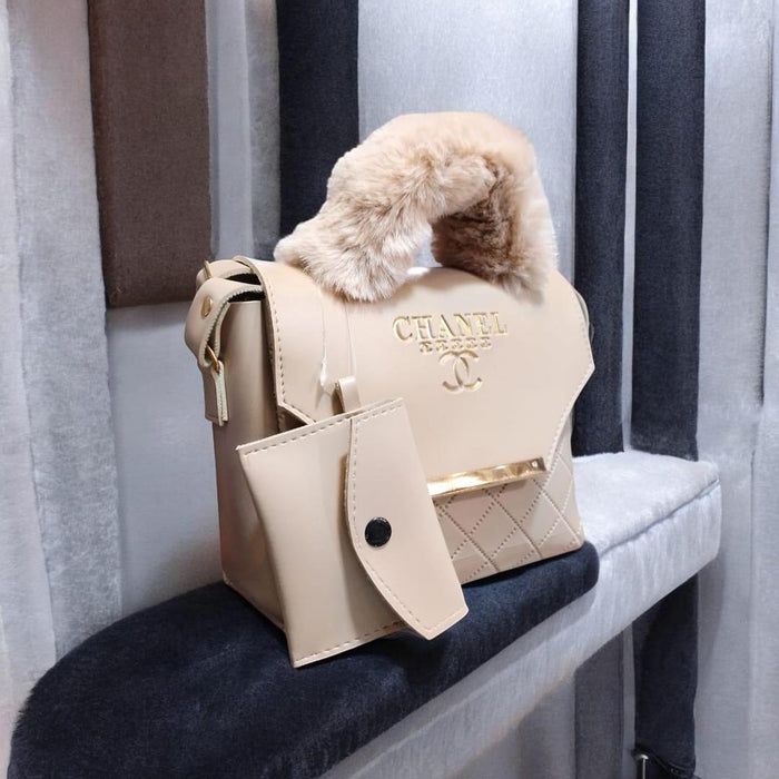 Luxury Quilted Handbag with Faux Fur Handle – Elegant Designer-Inspired Style