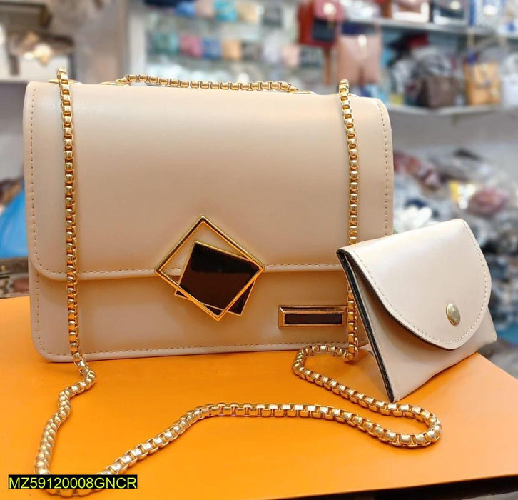 2 Pcs PU leather Hand bags With Long Golden Chain For Girls