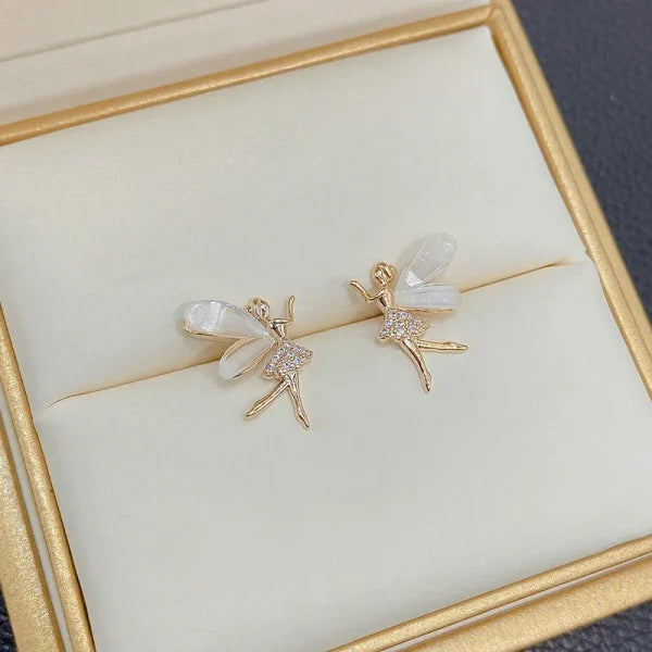 Elegant Fairy Wings Stud Earrings – with Sparkling Zircon Details, Zircon FairyEarring Jewelry