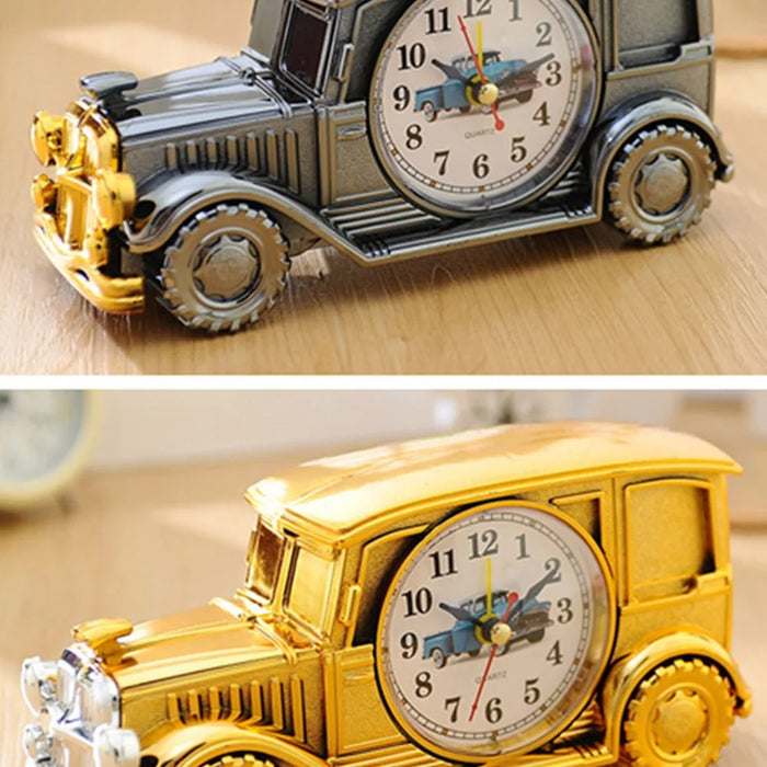 1pc Classic Car Shape Alarm Clock Black Silver Desktop