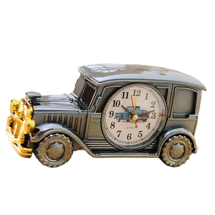1pc Classic Car Shape Alarm Clock Black Silver Desktop