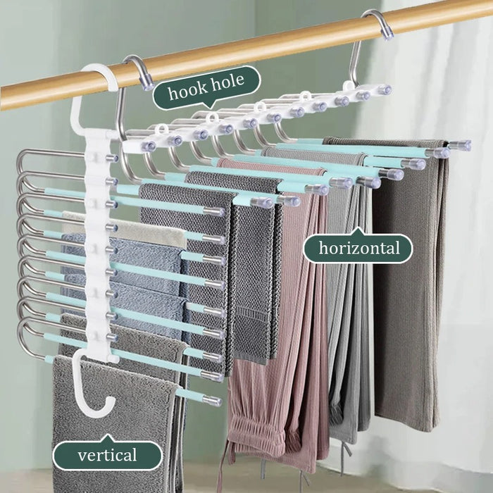 Multi-functional 9 in 1 Trouser Storage Rack Adjustable Pants Tie Storage Shelf Closet Organizer