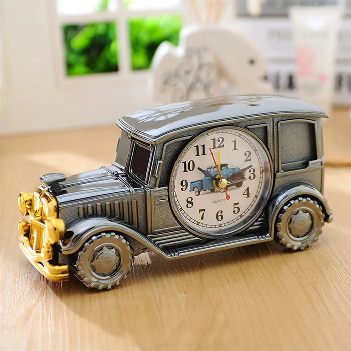 1pc Classic Car Shape Alarm Clock Black Silver Desktop