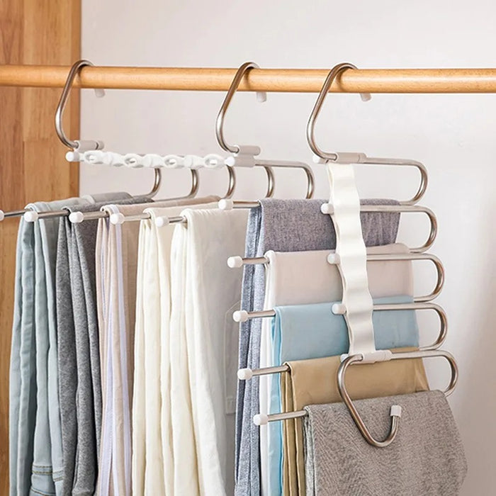 Multi-functional 9 in 1 Trouser Storage Rack Adjustable Pants Tie Storage Shelf Closet Organizer
