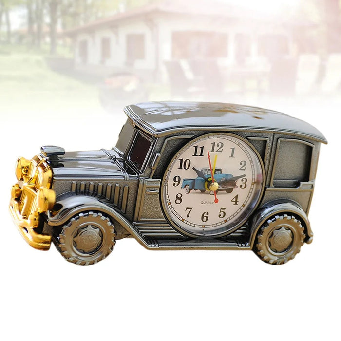 1pc Classic Car Shape Alarm Clock Black Silver Desktop