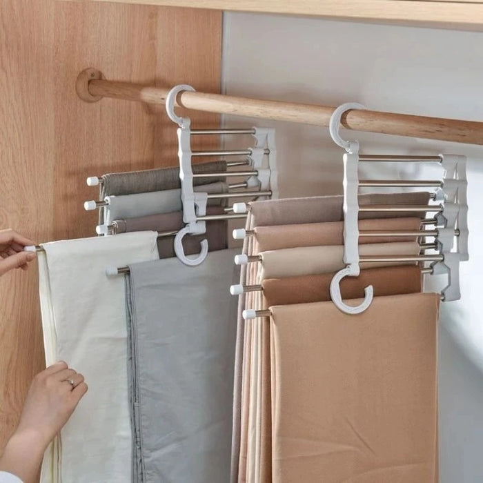 Multi-functional 9 in 1 Trouser Storage Rack Adjustable Pants Tie Storage Shelf Closet Organizer