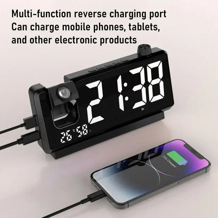 Digital Clock Projector HD LED Display Clock On Ceiling With Temperature Sensor Smart