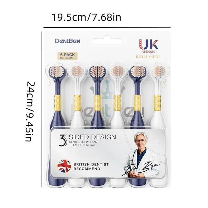 6-Pack of High-End Soft-Bristle Three-Sided Toothbrushes for Adults